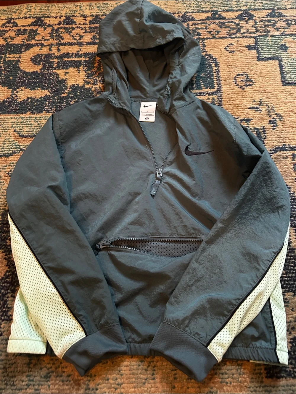 Nike Girls Youth Large Dark Teal Mint Mesh Hooded Anorak Windbreaker